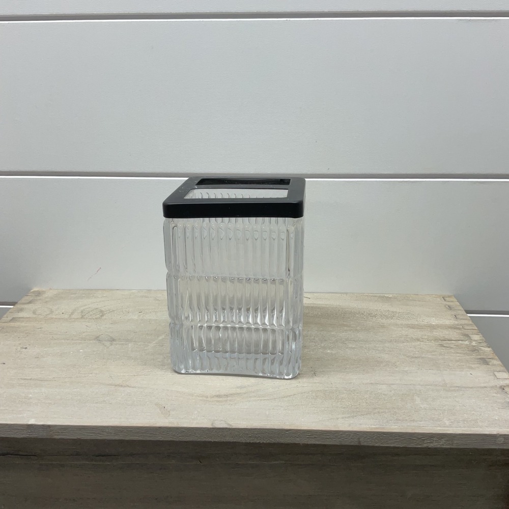 Ribbed Glass Toothbrush Holder Clear Fluted Rectangular Matte Black Top Caddy